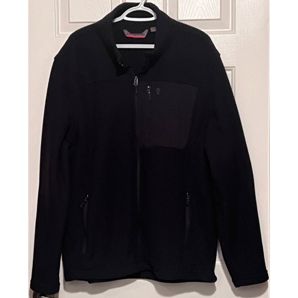 Free Country Men's Navy Fleece Grid Zip Up Jacket Side Front Pockets Size XL